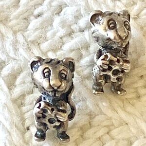 Sterling silver Little mice earrings holding cheese studs